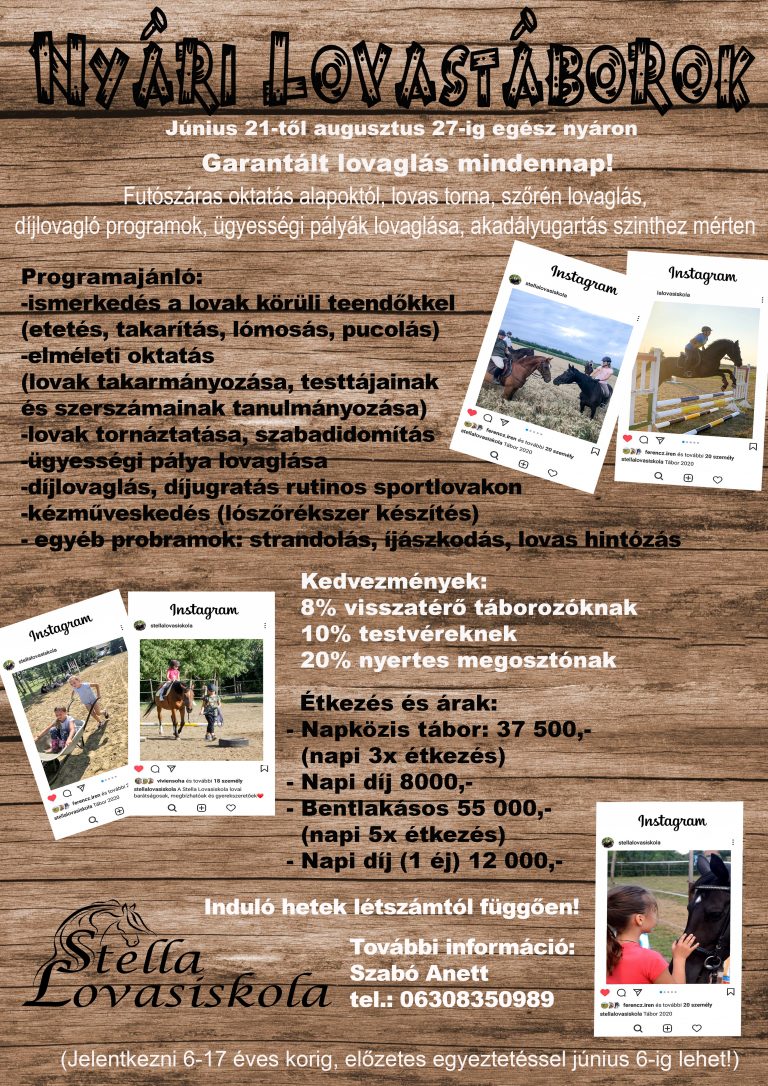 Nyári lovastáborok a Stella Lovasiskolában